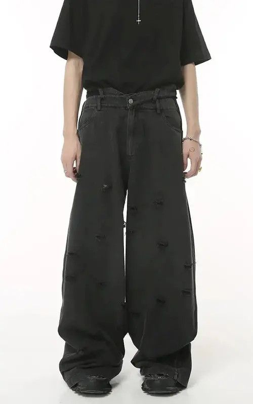 Jean × Vintage Baggy Distressed Denim Jeans with holes y2k Size US 32 / EU 48 - 1 Thumbnail