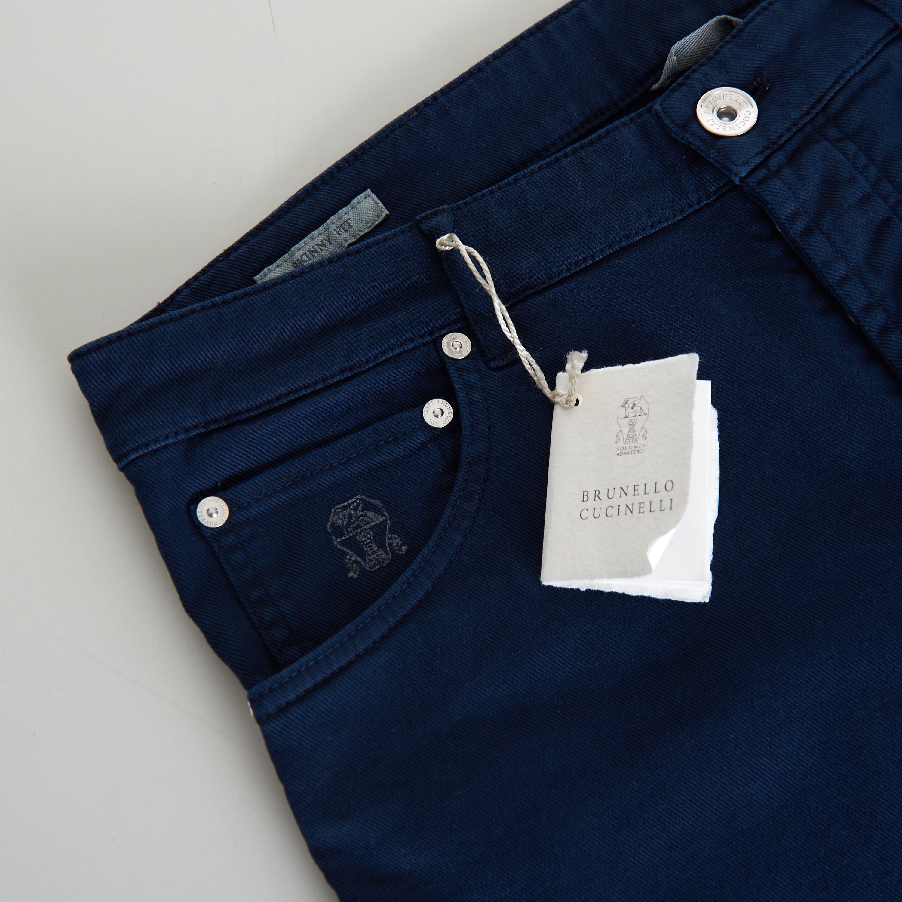 Brunello Cucinelli Navy Blue Stretch Denim Trousers - Slim Fit, Five-Pocket Size US 42 / EU 58 - 9 Thumbnail