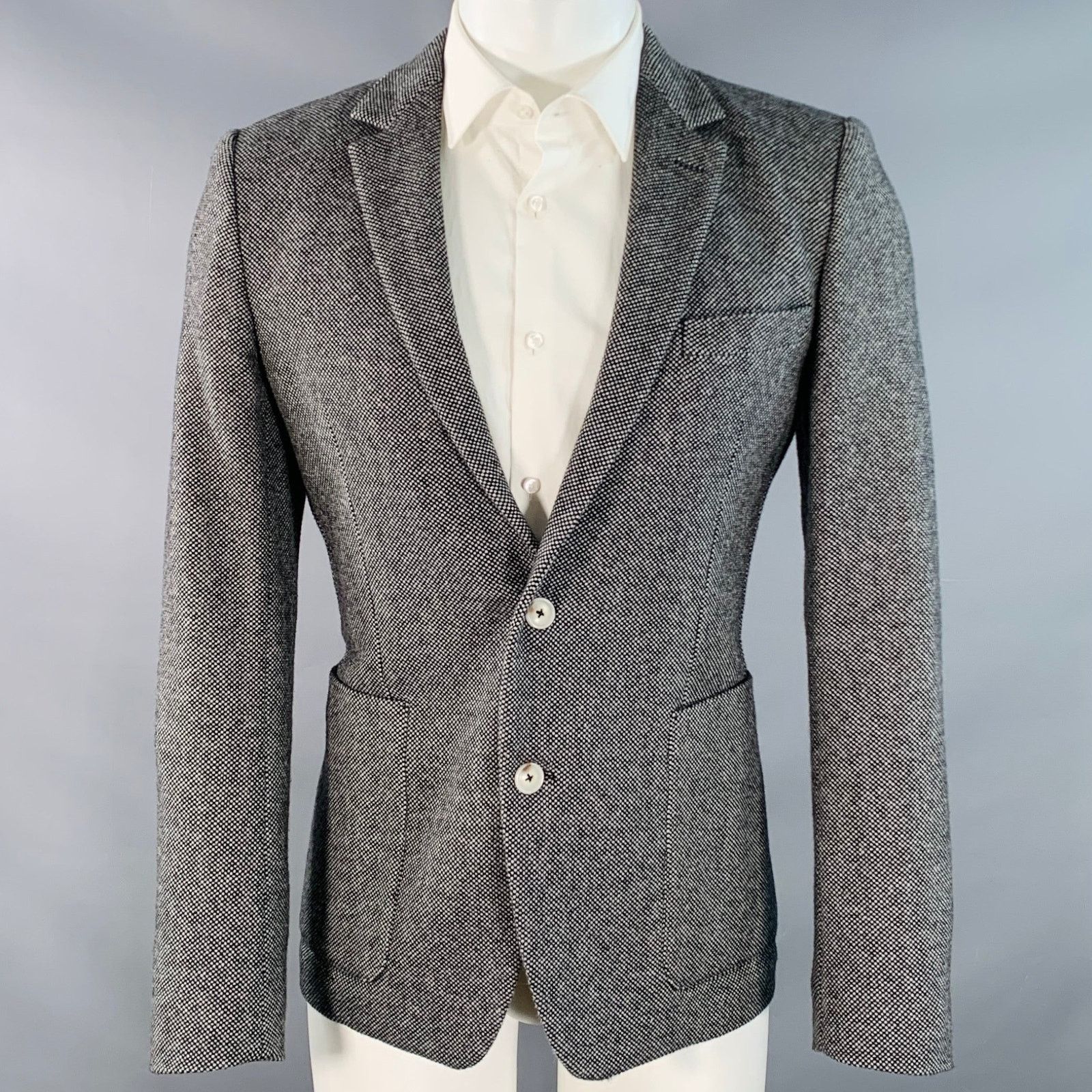 AMI AMI Size 36 Black Woven Wool Blend Notch Lapel Sport Coat Size 36R - 1 Thumbnail