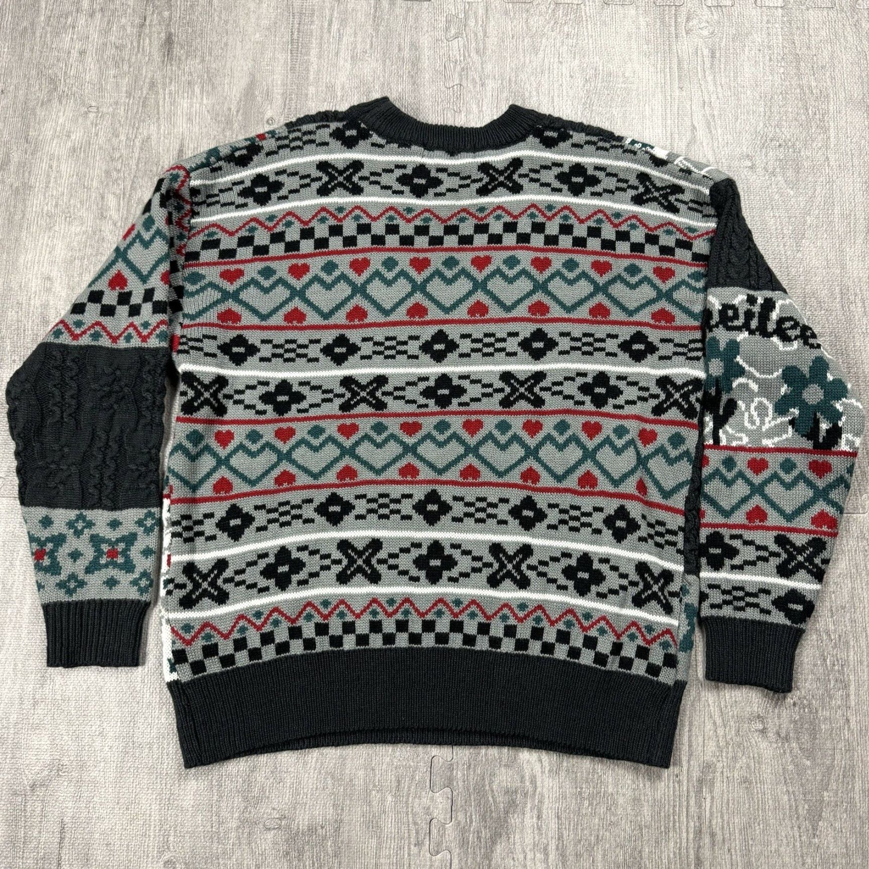 Vintage AELFRIC EDEN Gray Floral Patchwork Knit Sweater Pullover Medium Oversized Lightweight 80s Unisex Adults Size M / US 6-8 / IT 42-44 - 6 Thumbnail