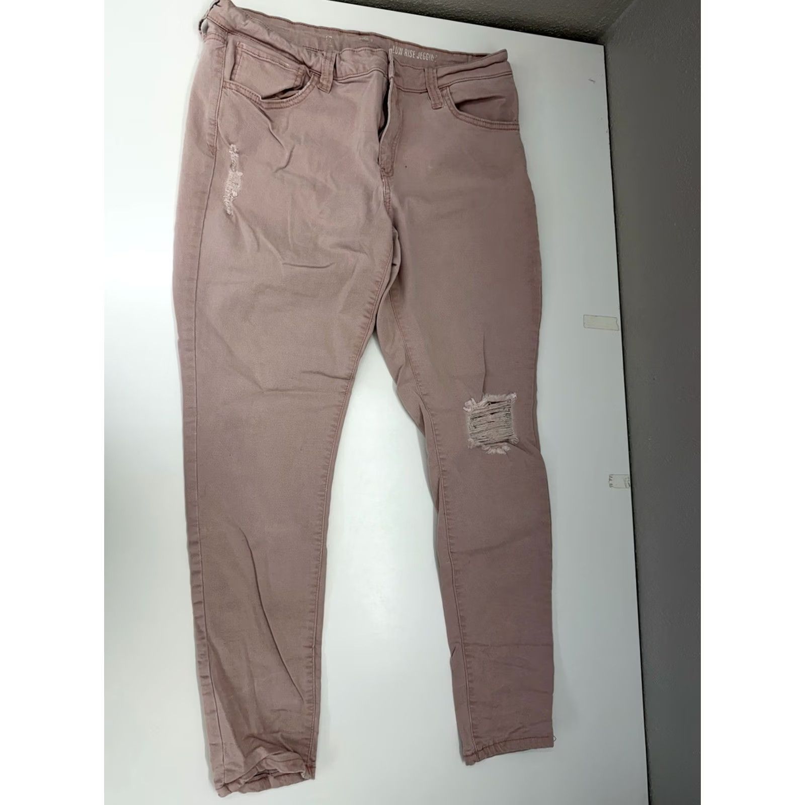 Denime SO Juniors Jeans Skinny Low Rise Jegging Pink Denim Distressed 17 Pants Womens Girls 90s Vintage No Size 38" / US 16 / IT 52 - 3 Thumbnail