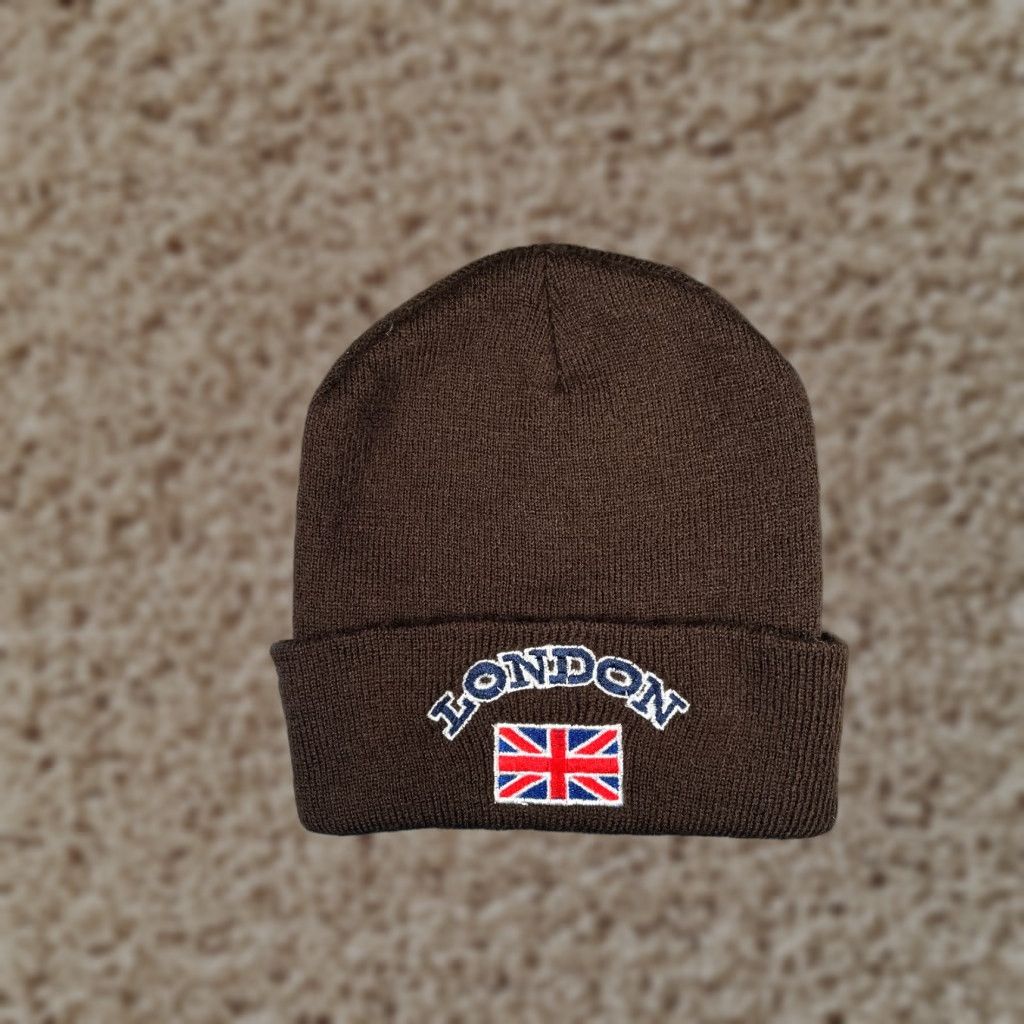Vintage London Beanie Adult One Size Brown Knit 100% Acrylic Embroider Union Jack Size ONE SIZE - 1 Thumbnail