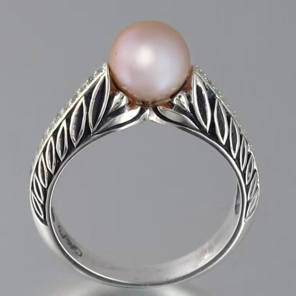 Designer Vintage Pink Freshwater Pearl Antique Silver Ring - Size 7 Size ONE SIZE - 4 Thumbnail