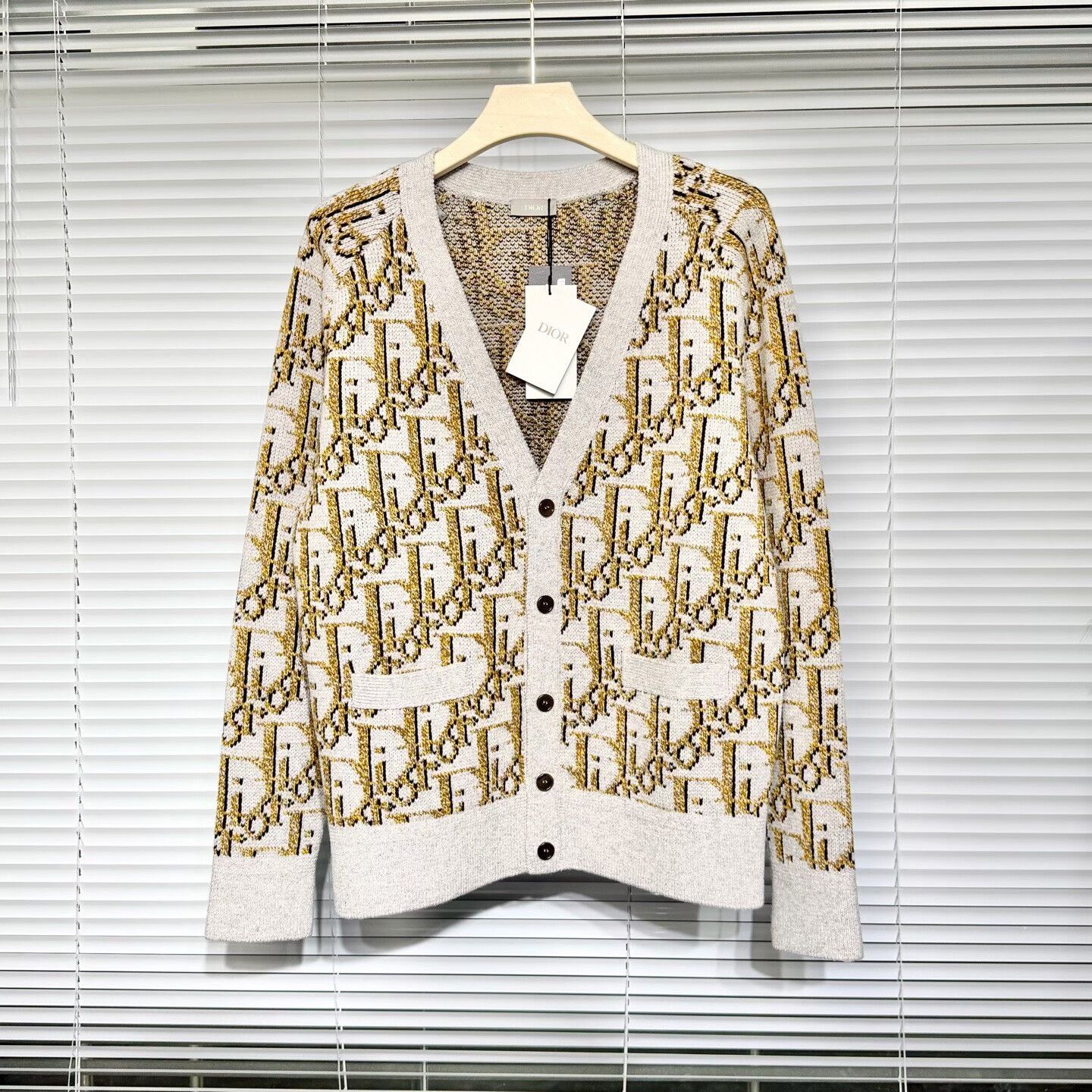 Dior dior oblique knit cardigan in beige brown Size L / US 10 / IT 46 - 1 Thumbnail