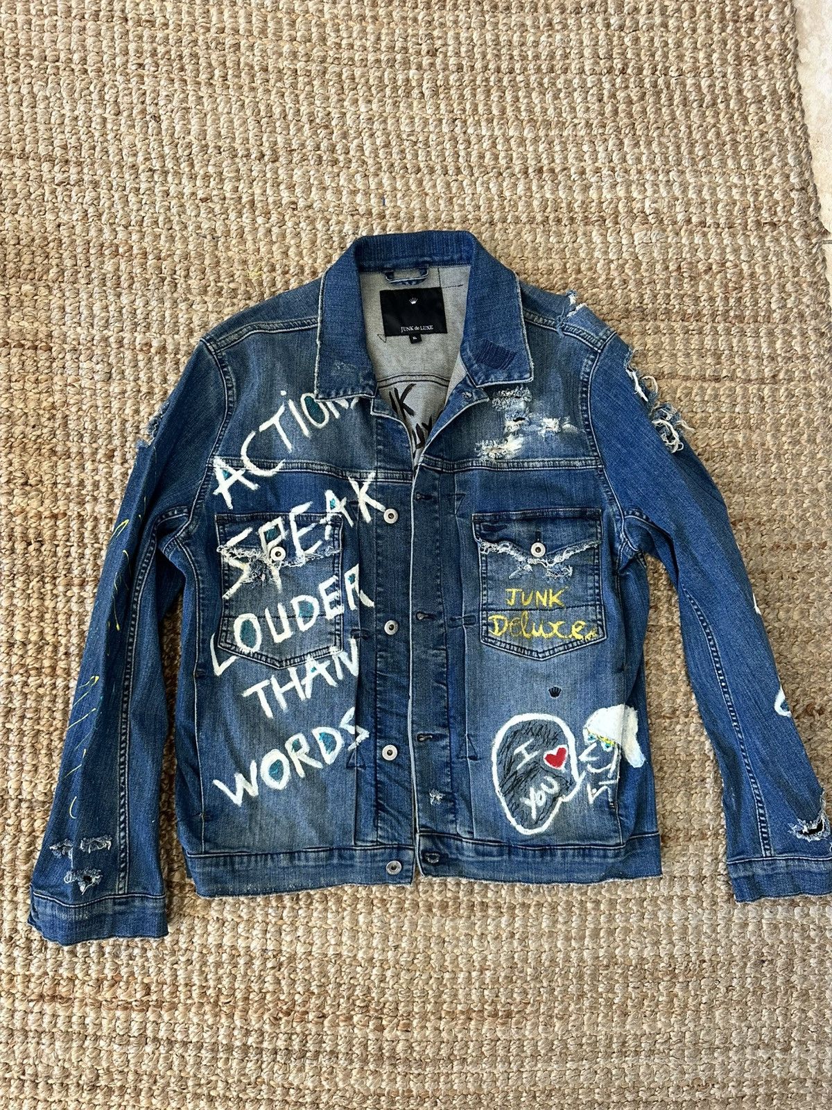 JUNK de LUXE JUNK DE LUXE DISTRESSED DENIM JACKET HAND-PAINTED SIZE XL Size XL / US 12-14 / IT 48-50 - 1 Thumbnail