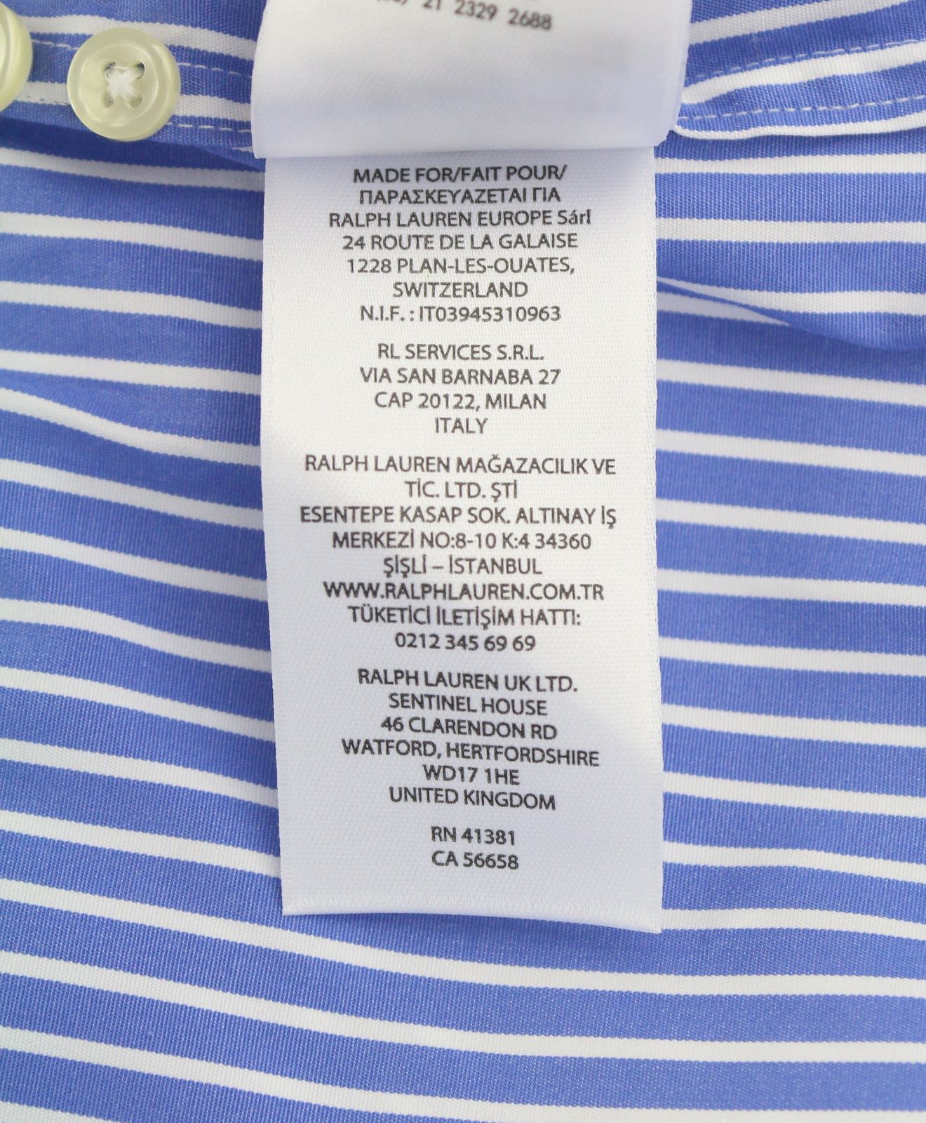 Ralph Lauren M Blue Striped Cutaway Neck Custom Fit Button-Up 87016 Size US M / EU 48-50 / 2 - 12 Thumbnail