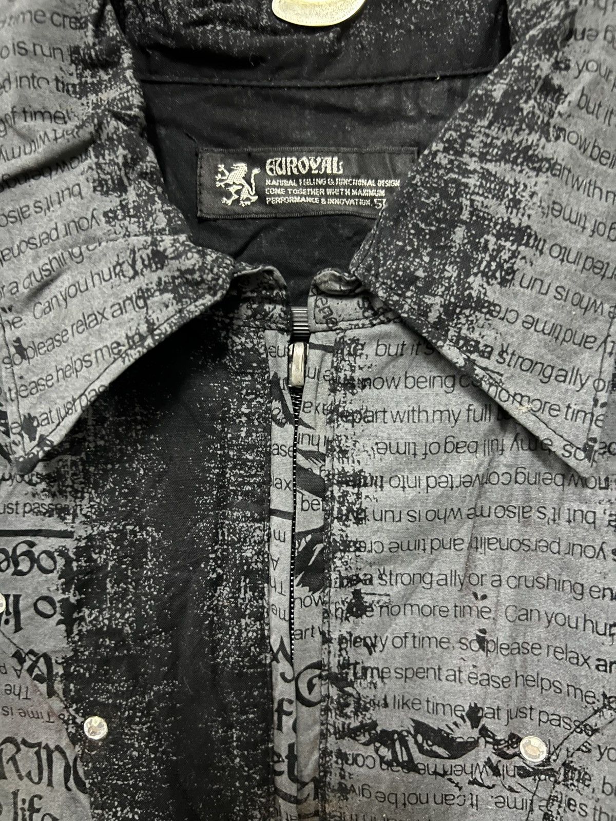 Yasuyuki Ishii Euroyal Newspaper Print Cyberpunk Fleur Hem Lace Zip Jacket Size US XL / EU 56 / 4 - 6 Thumbnail