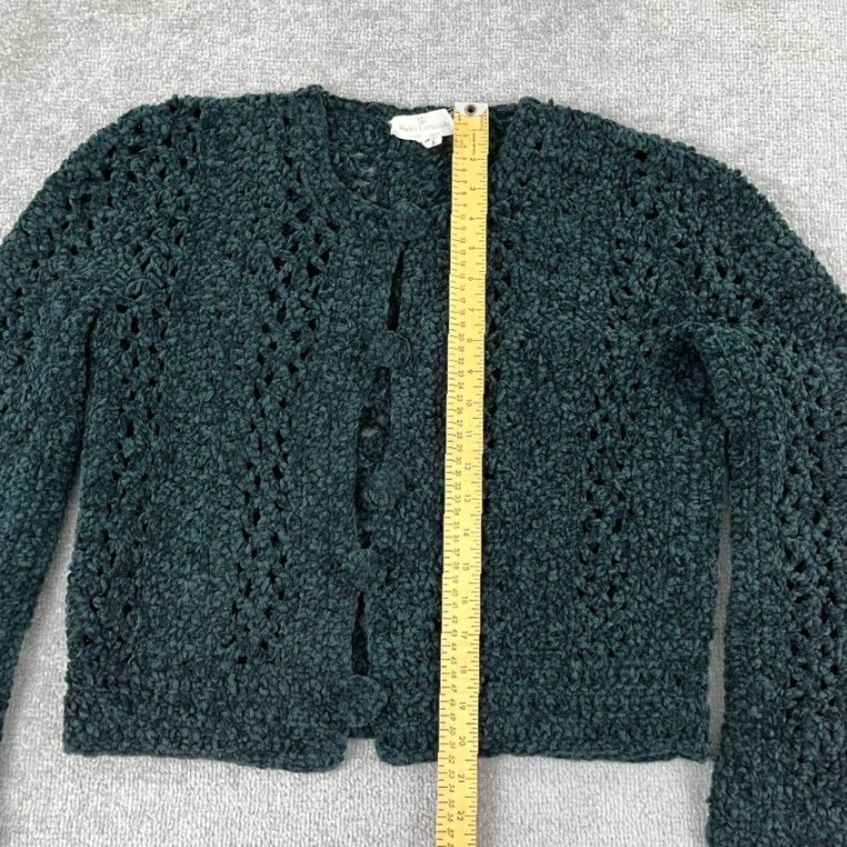 Vintage SHIRLEY CARACCIOLO Sweater Womens Large Cropped Open Crochet Pine Green Italy Size L / US 10 / IT 46 - 3 Thumbnail