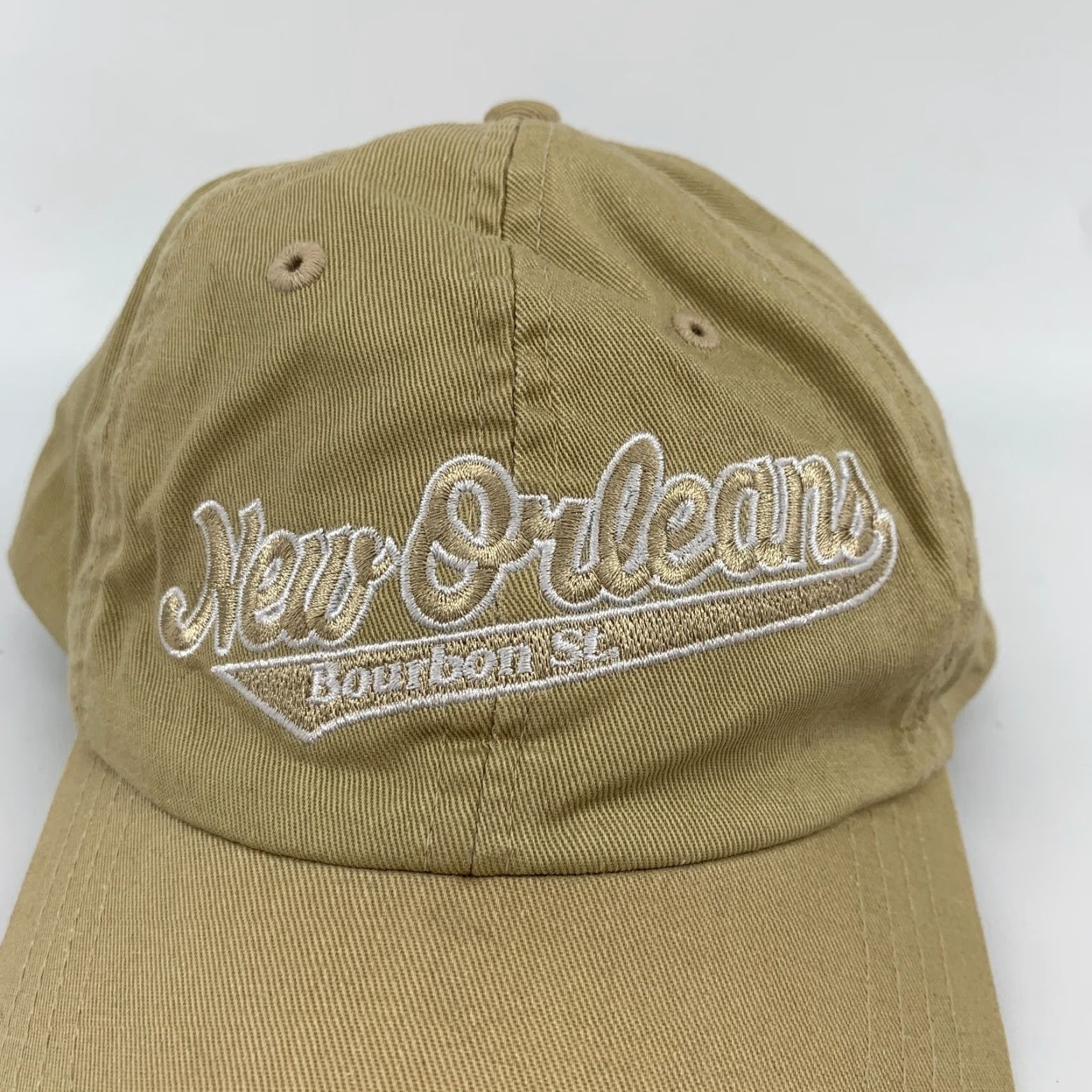 Vintage New Orleans Bourbon Street Baseball Cap Mens Tan Adjustable Strap Cotton Solid Sports All Season Cap Size ONE SIZE - 3 Thumbnail