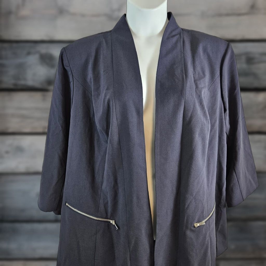 Vintage Lane Bryant Blazer Womens 26 Blue Open Front Zip Pockets 3/4 Sleeve Jacket Size 4XL / US 24-26 - 1 Thumbnail