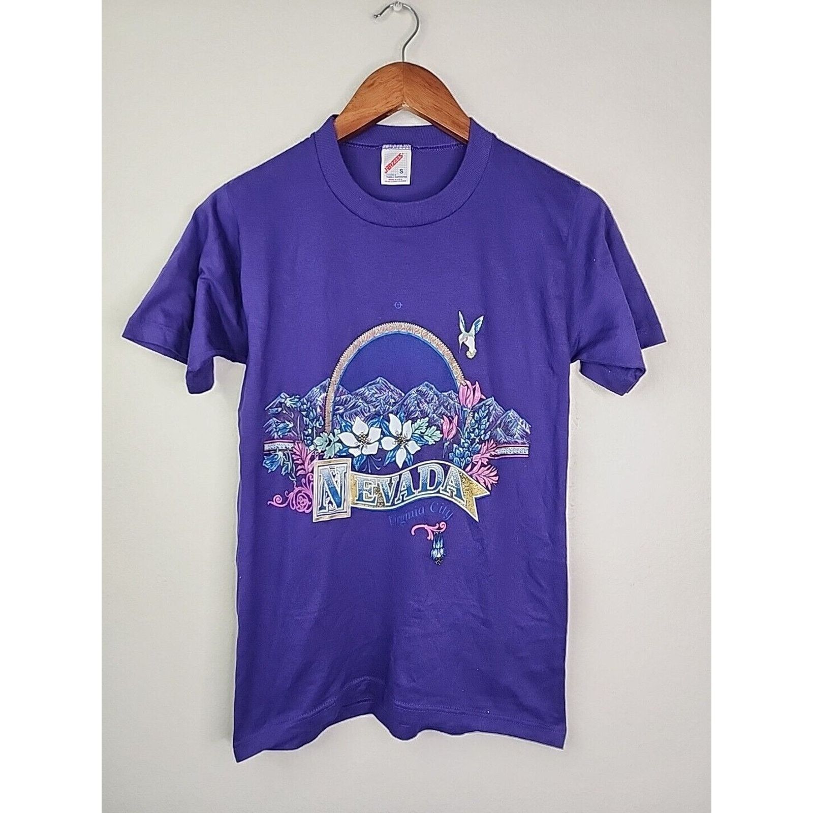 Jerzees Vintage Nevada Shirt Virginia City Mountain Purple Tee 90s S Size US S / EU 44-46 / 1 - 1 Thumbnail