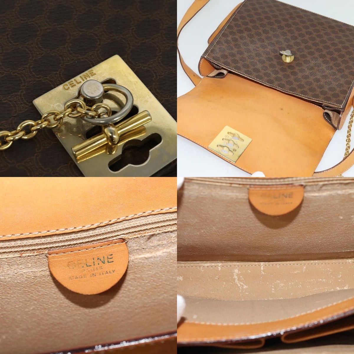 Celine CELINE Macadam Canvas Shoulder Bag Pvc Leather Brown Gold Size ONE SIZE - 11 Thumbnail