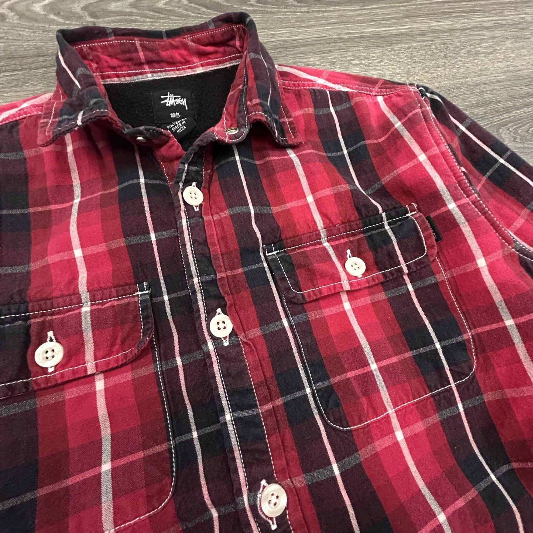 Vintage VINTAGE Stussy Shirt Jacket Mens Small Plaid Fleece Lined Button Up Flannel Shacket 90s Red Womens? Mens Size US S / EU 44-46 / 1 - 3 Thumbnail