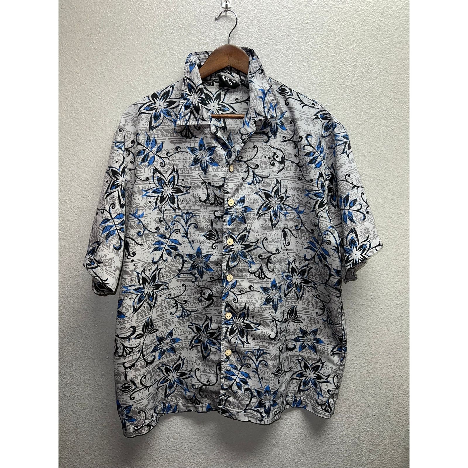Vintage Street Culture Button Up Shirt Gray blue Floral Taiwan Large Size US L / EU 52-54 / 3 - 1 Thumbnail