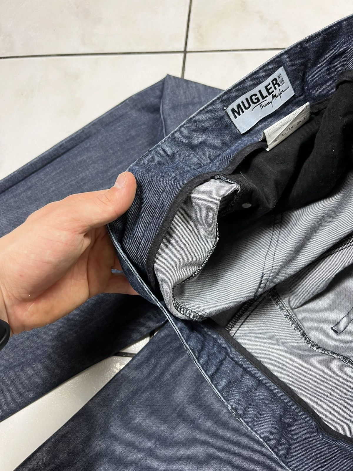Designer × Mugler × Thierry Mugler Vintage Thierry Mugler men denim jeans pants alien goth dark Size US 34 / EU 50 - 22 Thumbnail