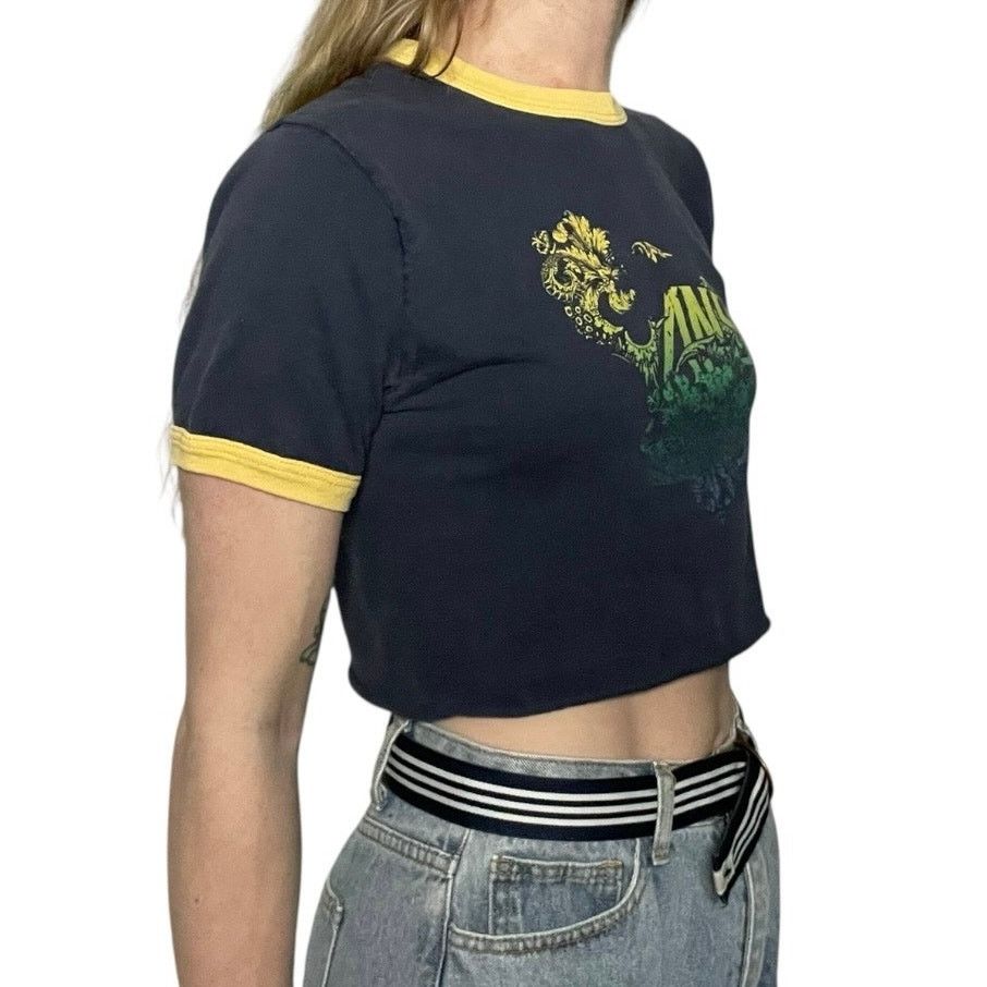 Vans VANS Navy Blue & Yellow Floral Logo Ringer Cropped Top Size M / US 6-8 / IT 42-44 - 2 Thumbnail