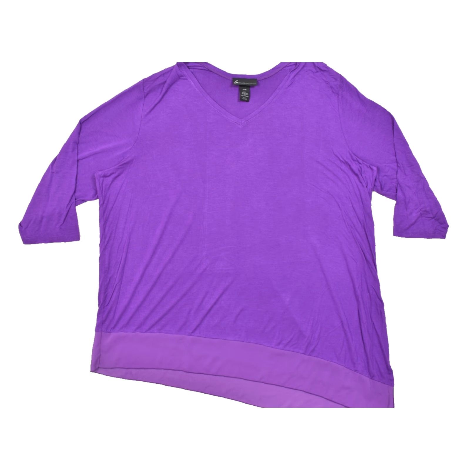 Vintage Lane Bryant Top Women's Plus 24 Purple V-Neck Knit 3/4 Sleeve Asymmetrical Hem Casual Tunic Size 4XL / US 24-26 - 2 Thumbnail