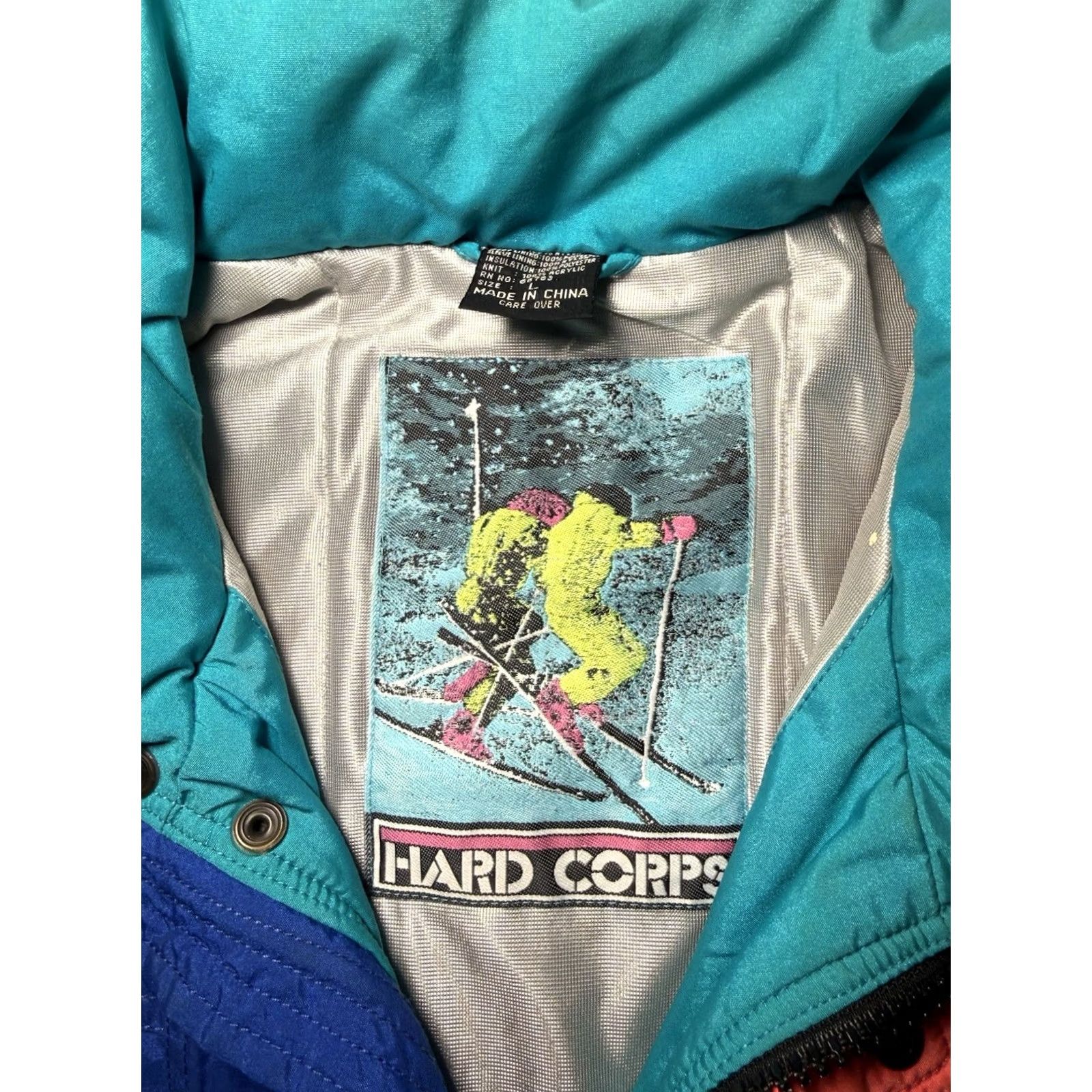 Vintage VINTAGE Hard Corps US Ski Team Jacket Mens Large Bomber Jacket Long Neon Blue Pink Zipped Pockets Hooded Insulated Winter Skiing USA 80s 90s Size US L / EU 52-54 / 3 - 7 Thumbnail