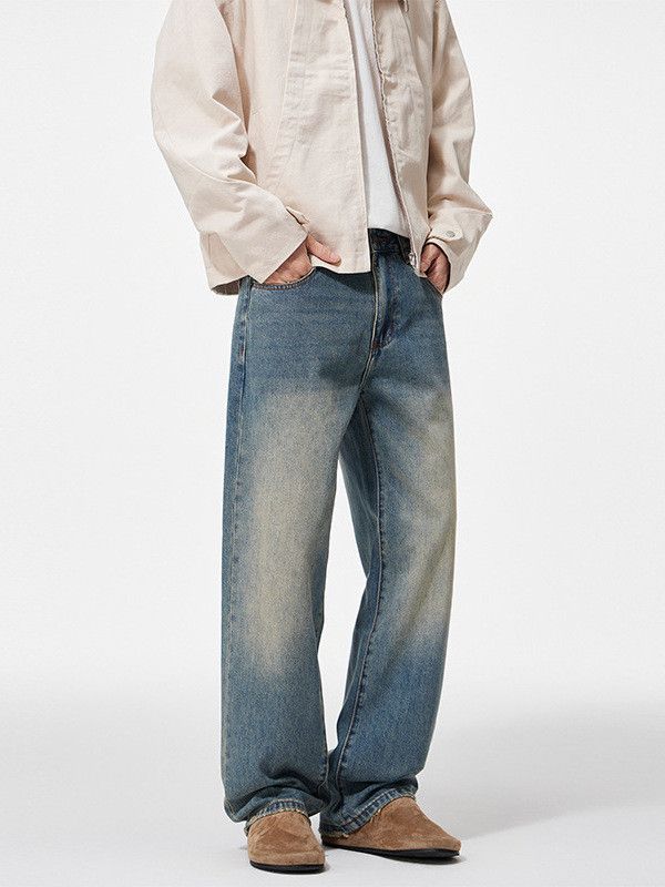 Japanese Brand Men's American Retro Washed Distressed Wide-Leg Loose Jeans Size US 32 / EU 48 - 3 Thumbnail