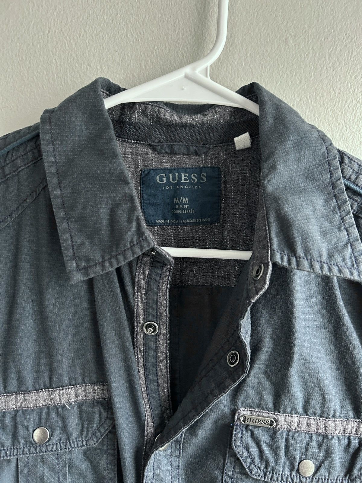 Guess Guess Navy Blue Button Up Size US M / EU 48-50 / 2 - 2 Thumbnail