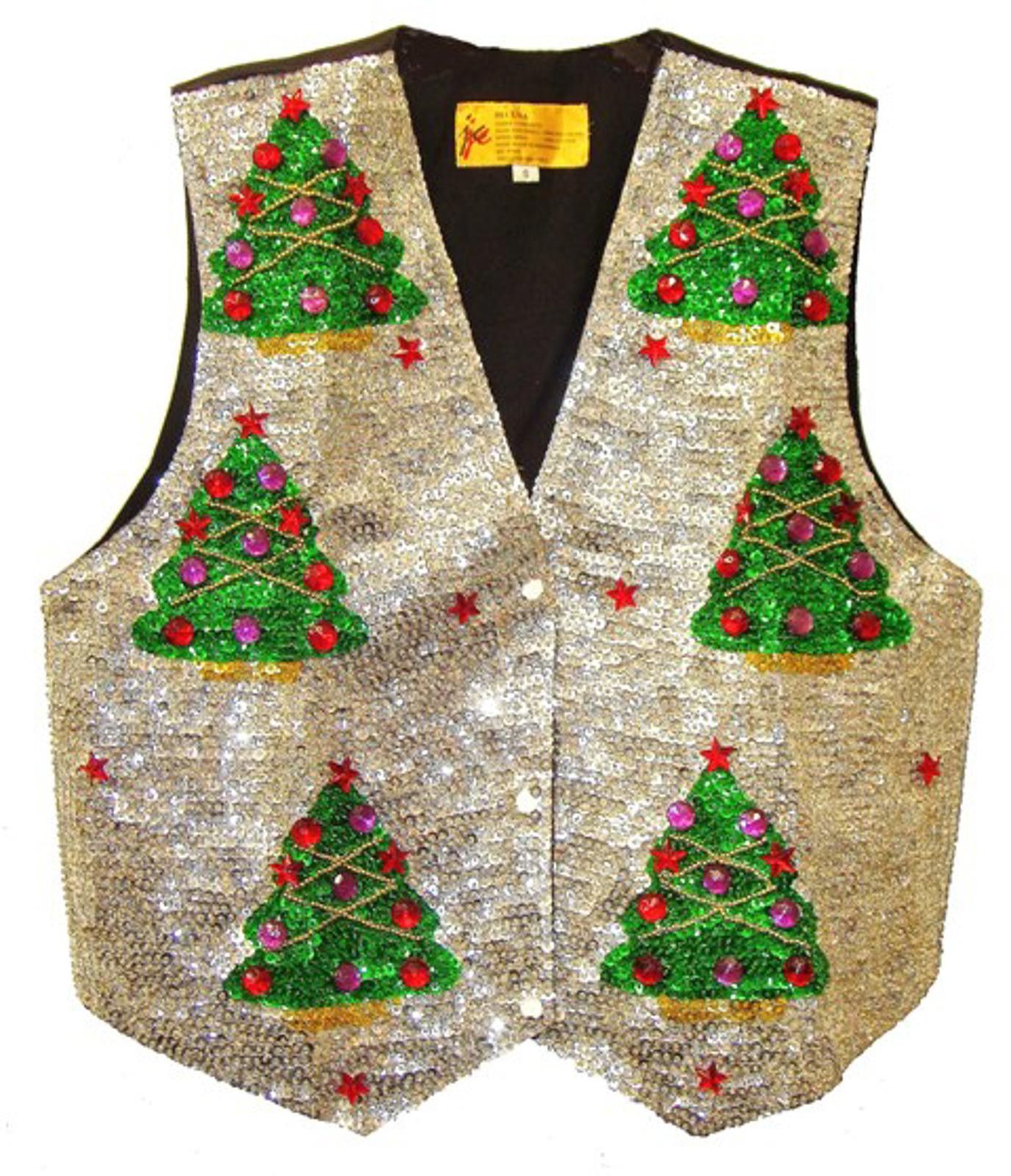 Designer Sequin Vest SILVER w/CHRISTMAS TREE Size ONE SIZE - 1 Preview