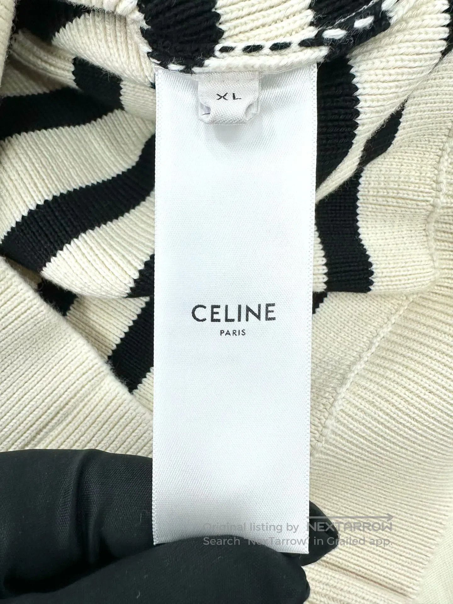 Celine CELINE Beige Striped Stitched Letter Embroidered Logo Knit Size US XL / EU 56 / 4 - 4 Thumbnail