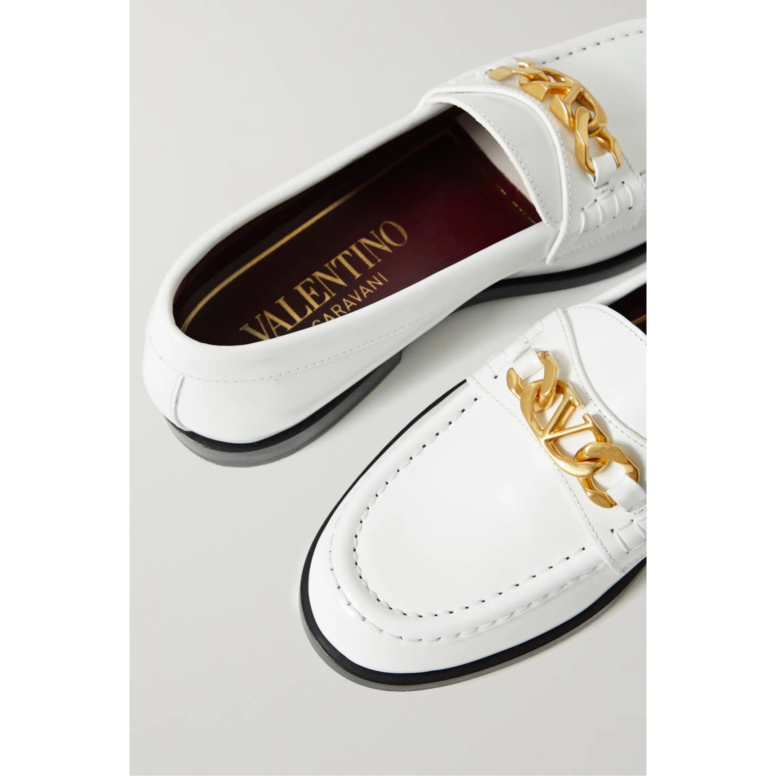 Valentino White Leather V Logo Chain Gold Mule Slip On Flat Loafer 37 Size US 7 / IT 37 - 5 Thumbnail