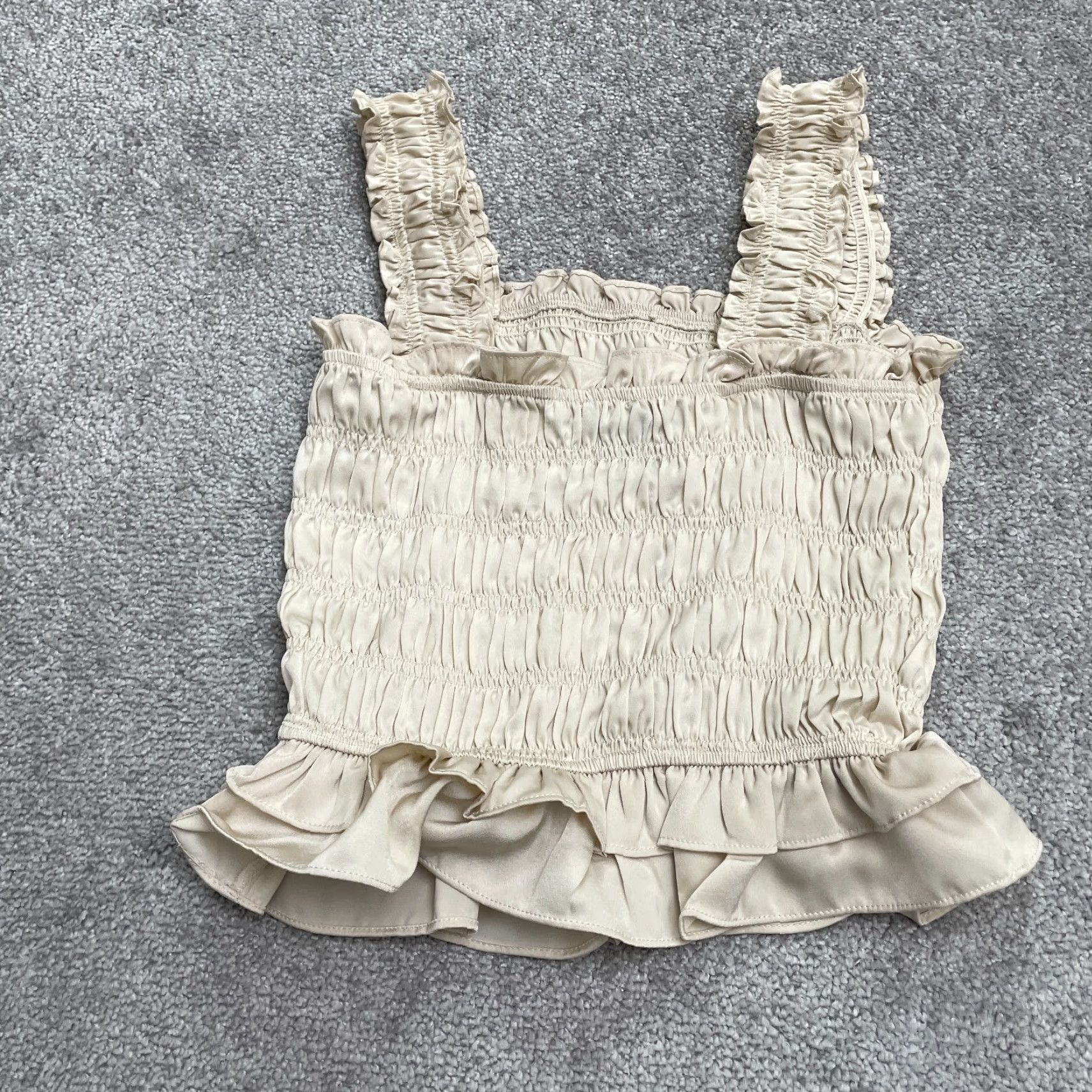 AQUA Aqua Smocked Cropped Tank Womens Small Beige Tan Sleeveless Casual Knit Polyester Beach Modern Size S / US 4 / IT 40 - 2 Thumbnail
