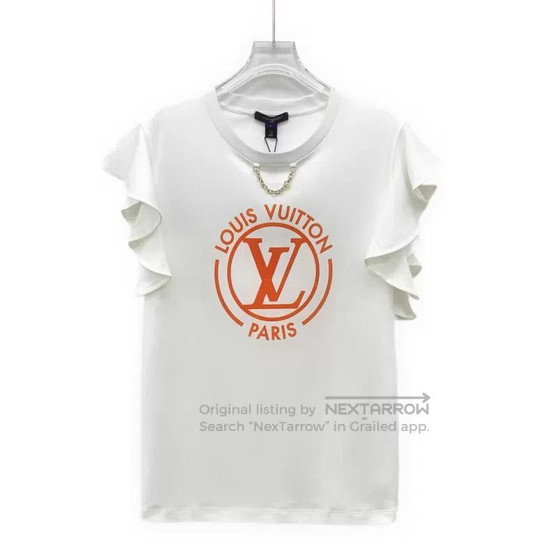 Louis Vuitton Louis Vuitton White logo printed cotton lace short sleeve Size L / US 10 / IT 46 - 1 Thumbnail