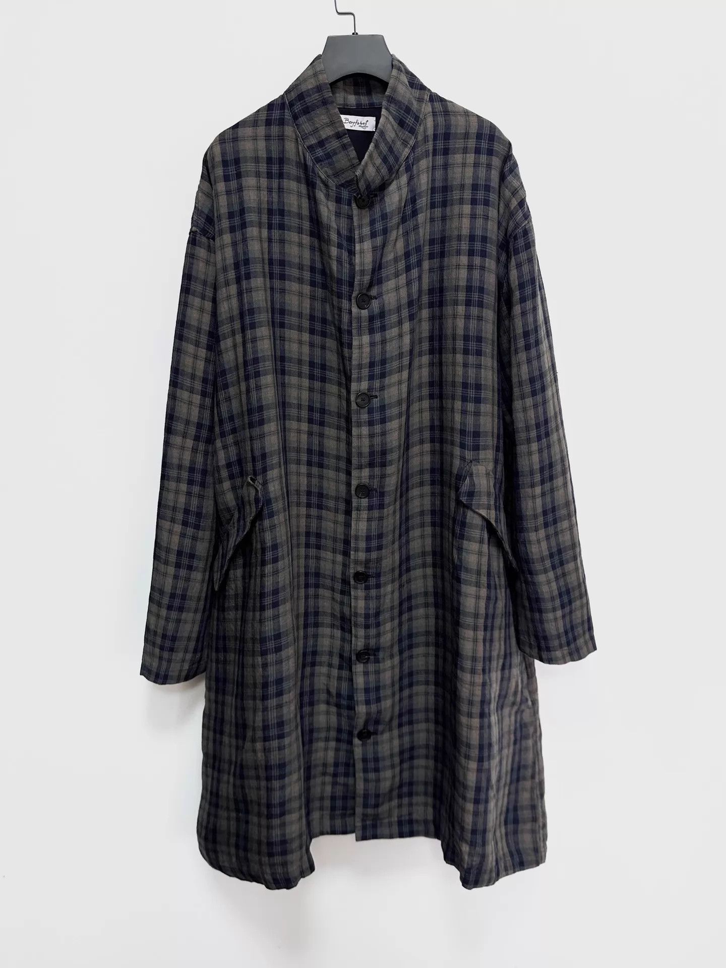 Bergfabel Bergfabel 18SS Oversize Linen Blue Grey Check Coat Size US S / EU 44-46 / 1 - 2 Thumbnail