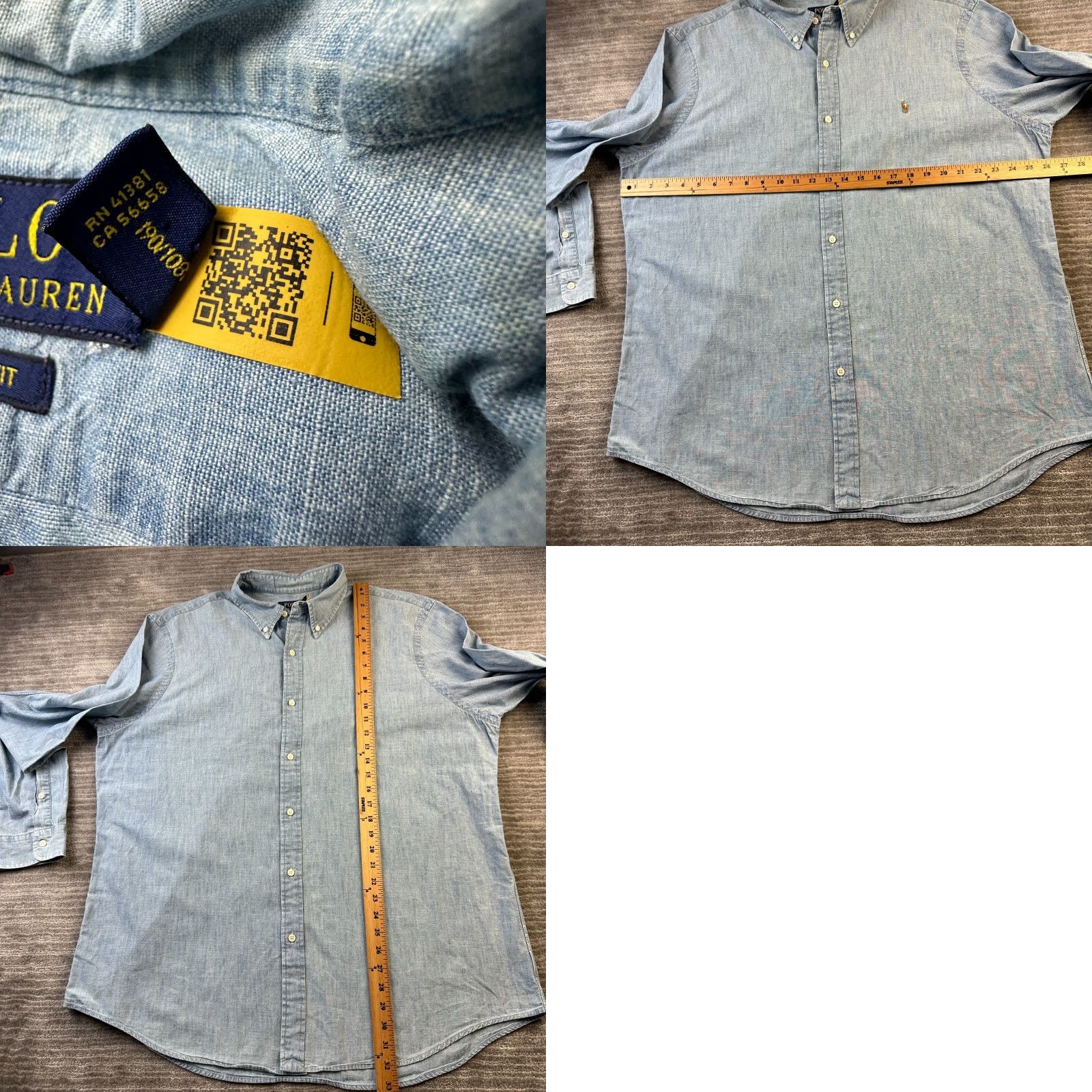 Polo Ralph Lauren VINTAGE Polo Ralph Lauren Shirt Mens 2XL Blue Chambray Button-Up Cotton Size US XXL / EU 58 / 5 - 8 Thumbnail