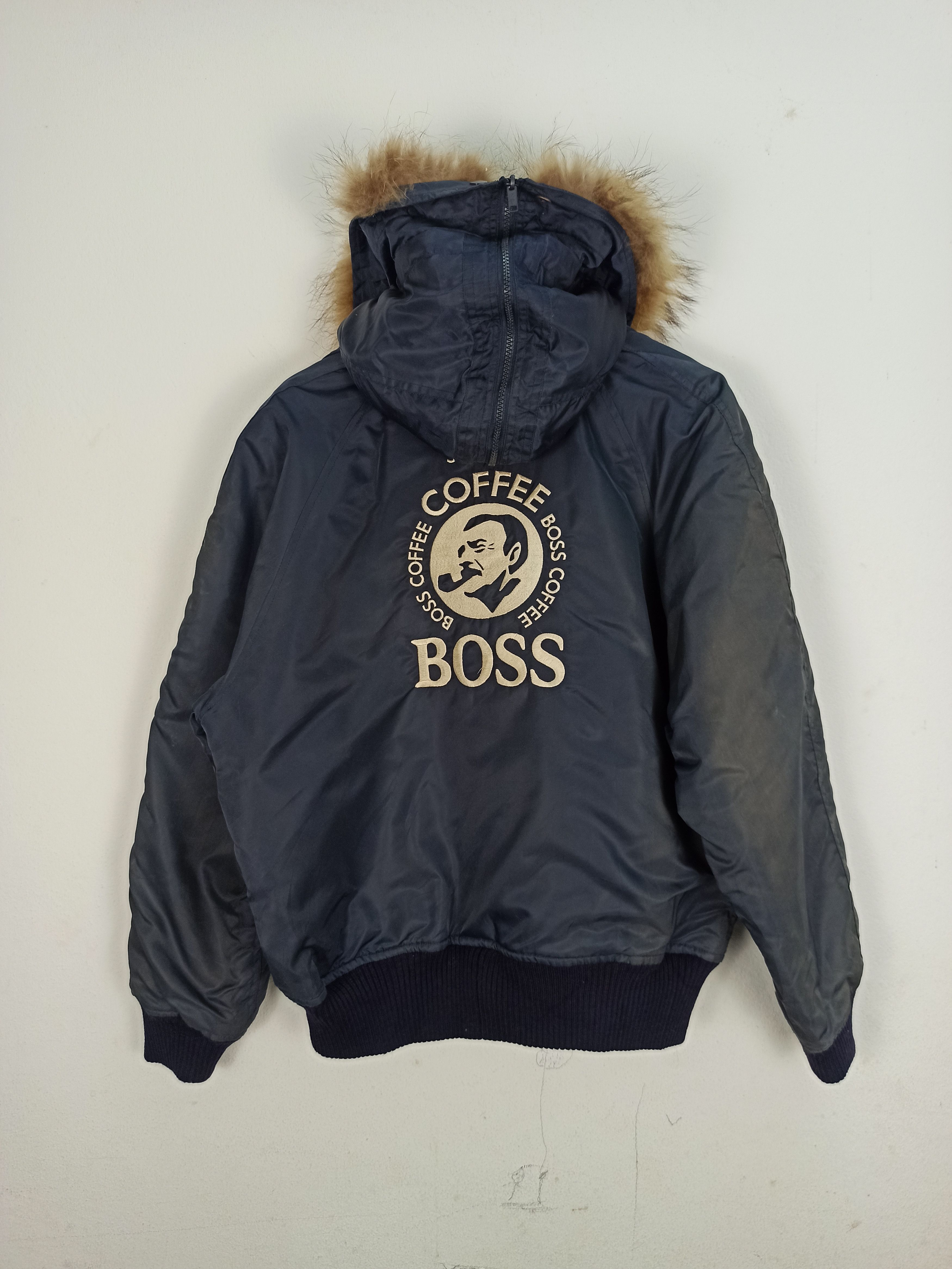 If Six Was Nine Vtg SUN FADED Suntory Boss Coffee Bombers Jacket Hoodie Fur Size US L / EU 52-54 / 3 - 6 Thumbnail