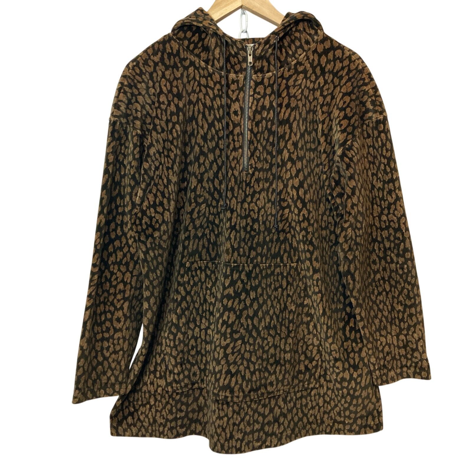 Jones New York Jones New York Velour Leopard Print Half Zip Hood Sweatshirt Size S / US 4 / IT 40 - 1 Thumbnail