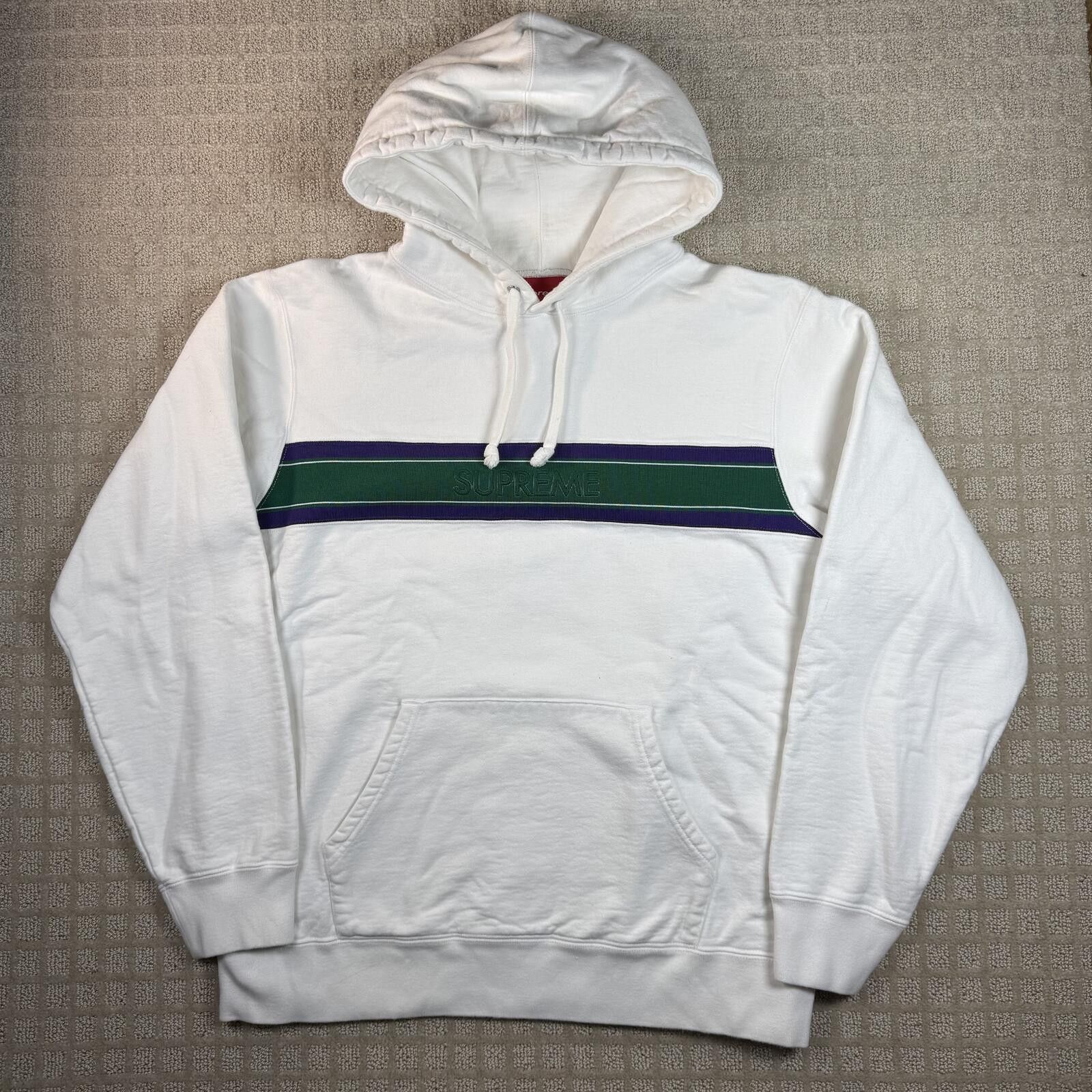 Supreme Supreme Striped Logo Pullover Hoodie White Large Size US L / EU 52-54 / 3 - 1 Thumbnail