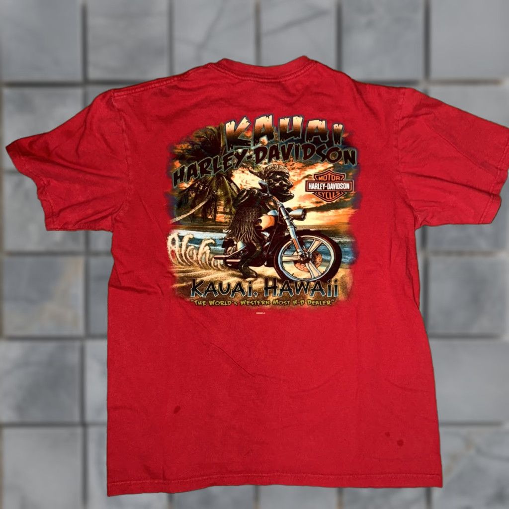 Harley Davidson VINTAGE Harley-Davidson T-Shirt Hawaii Red XL Men 2008 20x26 Regular Shirt Mens Size US XL / EU 56 / 4 - 1 Thumbnail