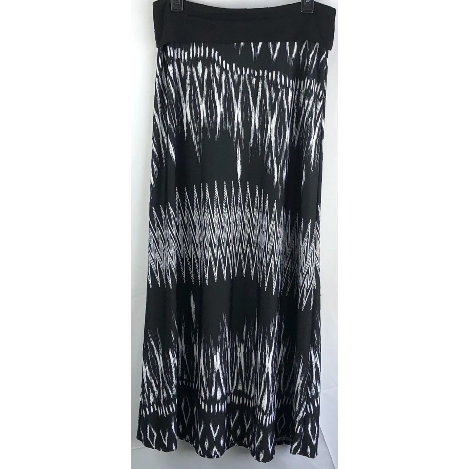 Vintage NY Collection Maxi Skirt S Black/White Geometric Knit Elastic Waist Long Women’s Modern BoHo 29” Waist 41” Length Regular Fashion Ge... Size 28" / US 6 / IT 42 - 4 Thumbnail