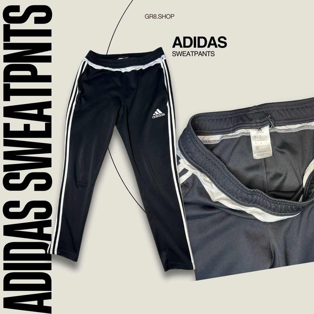 Adidas Adidas Mens Black Sweatpants With White Stripes Size M Elast Size US 31 - 1 Thumbnail