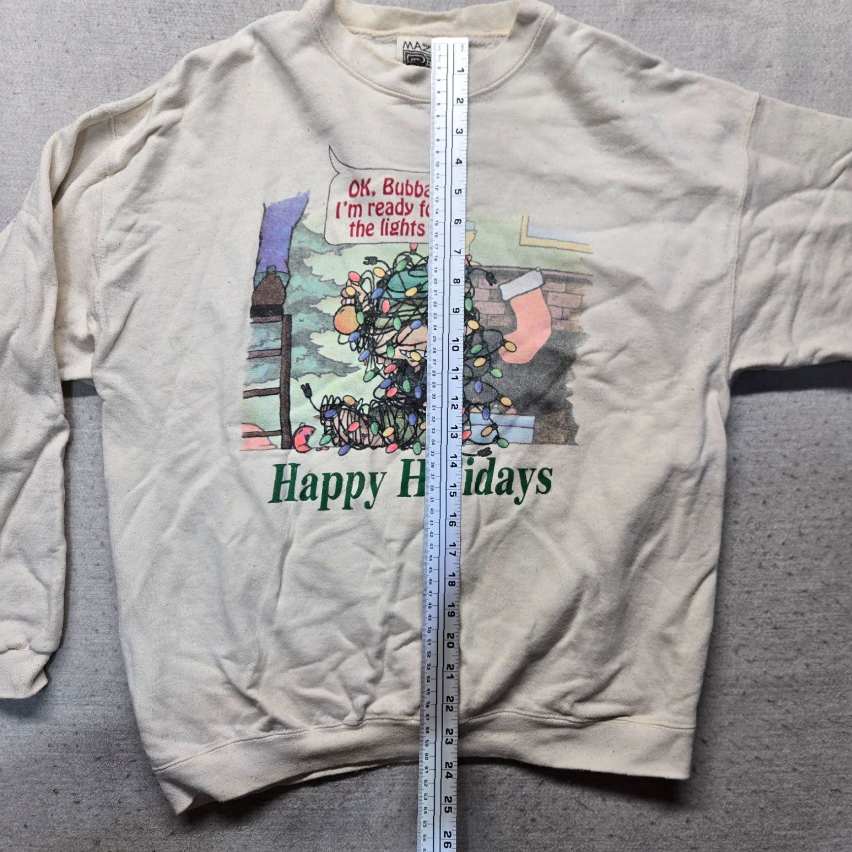 Tultex Vintage Bubba Sweater Shirt Mens Large Ivory 1990s Tultex Hunting Look Holiday Lights Ready for the Lights Mens Size US L / EU 52-54 / 3 - 6 Thumbnail