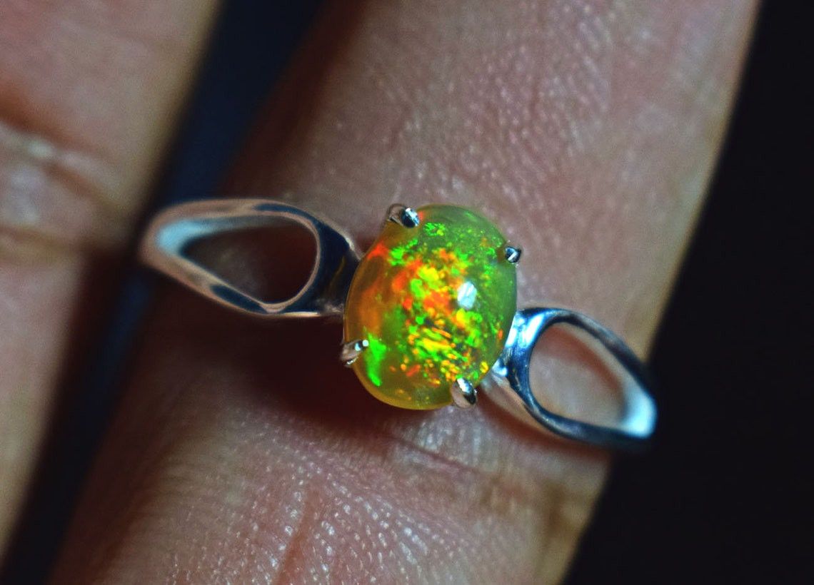 Handmade Ethiopian Opal Ring: Minimal 925K Silver, October Birthstone Size ONE SIZE - 3 Thumbnail