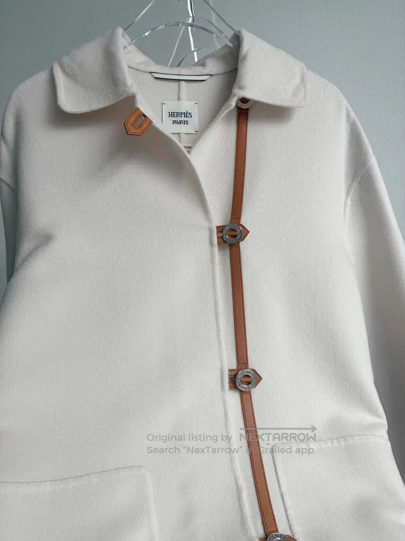 Hermes Hermes Ivory cashmere coat, 100% cashmere, leather button Size XXS / US 00 / IT 34 - 4 Thumbnail