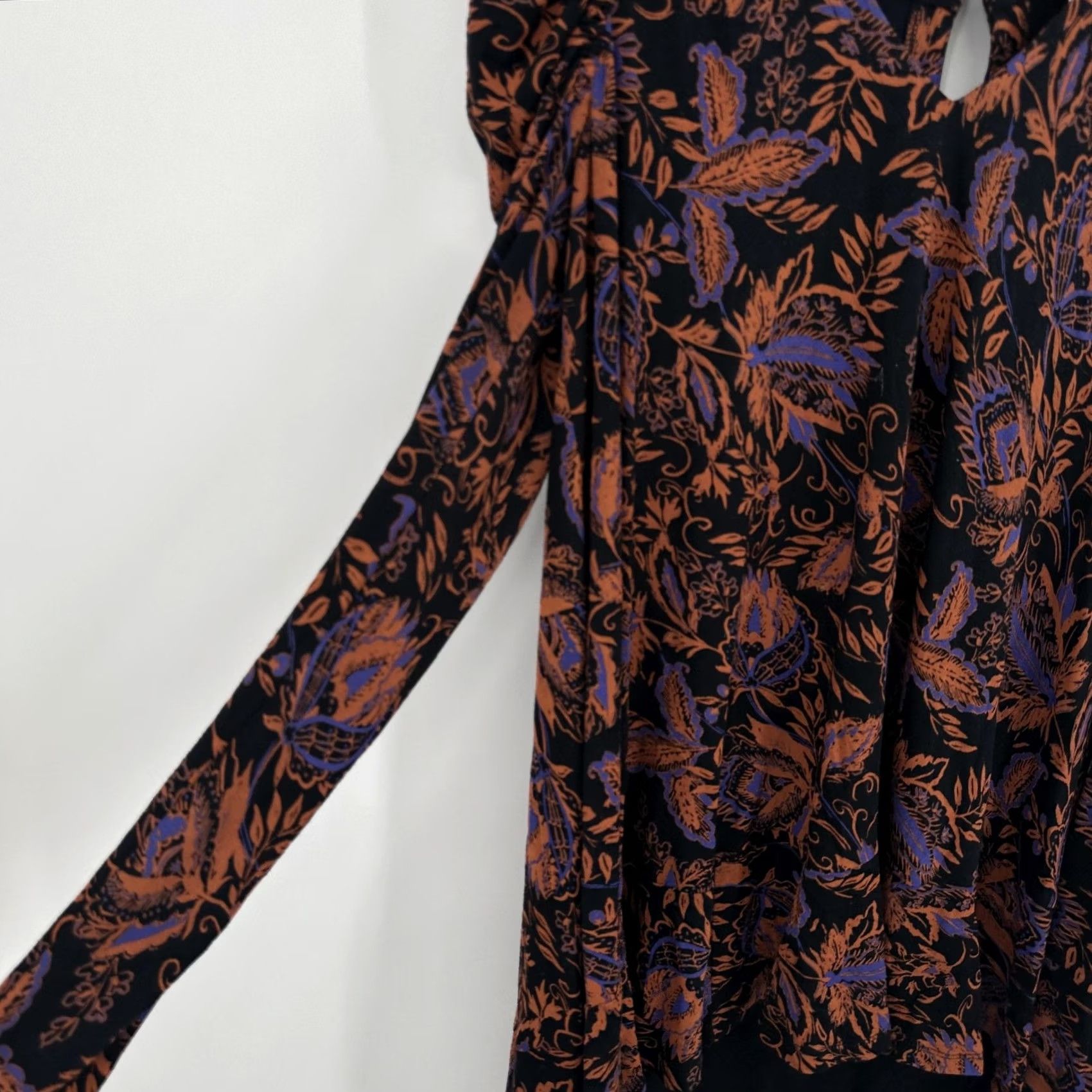 Free People VINTAGE Free People Dress Womens Small Black Brown Floral Boho Long Sleeve Keyhole Flowy Size S / US 4 / IT 40 - 4 Thumbnail