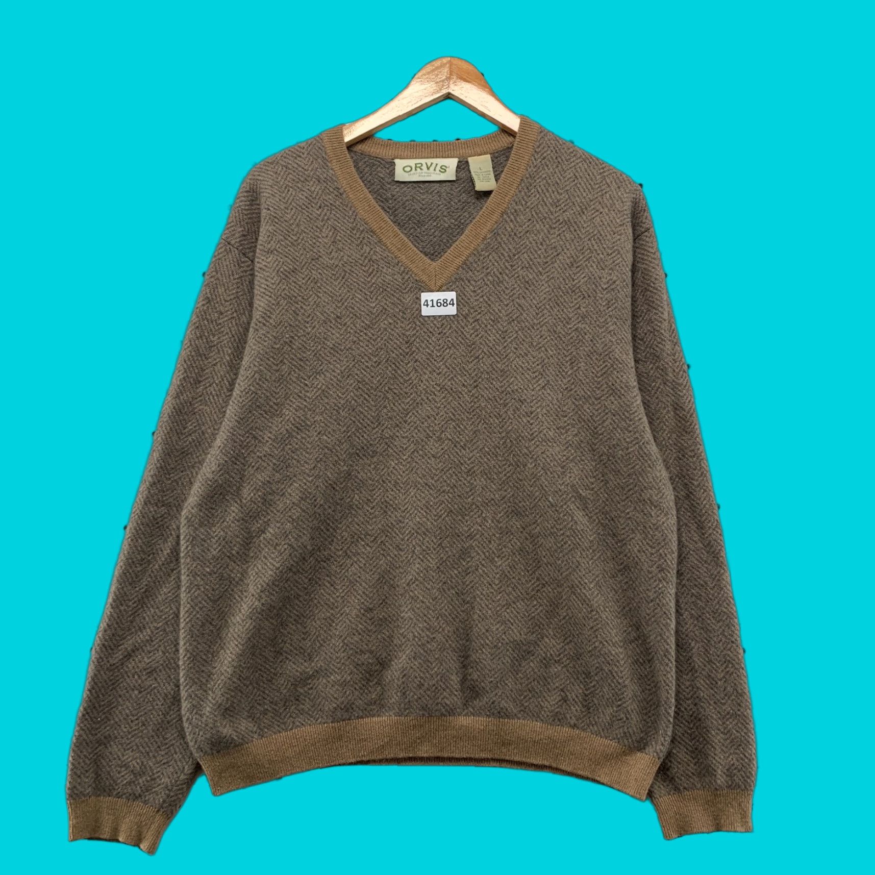 VINTAGE Orvis Cashmere Sweater Men Large Brown V-Neck Preppy