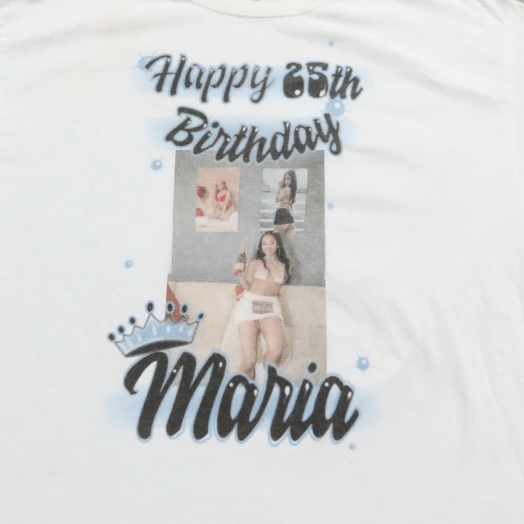 Hanes Hanes White T-Shirt Happy 25th Birthday Airbrush Transfer Shirt Mens Size L Size US L / EU 52-54 / 3 - 2 Thumbnail