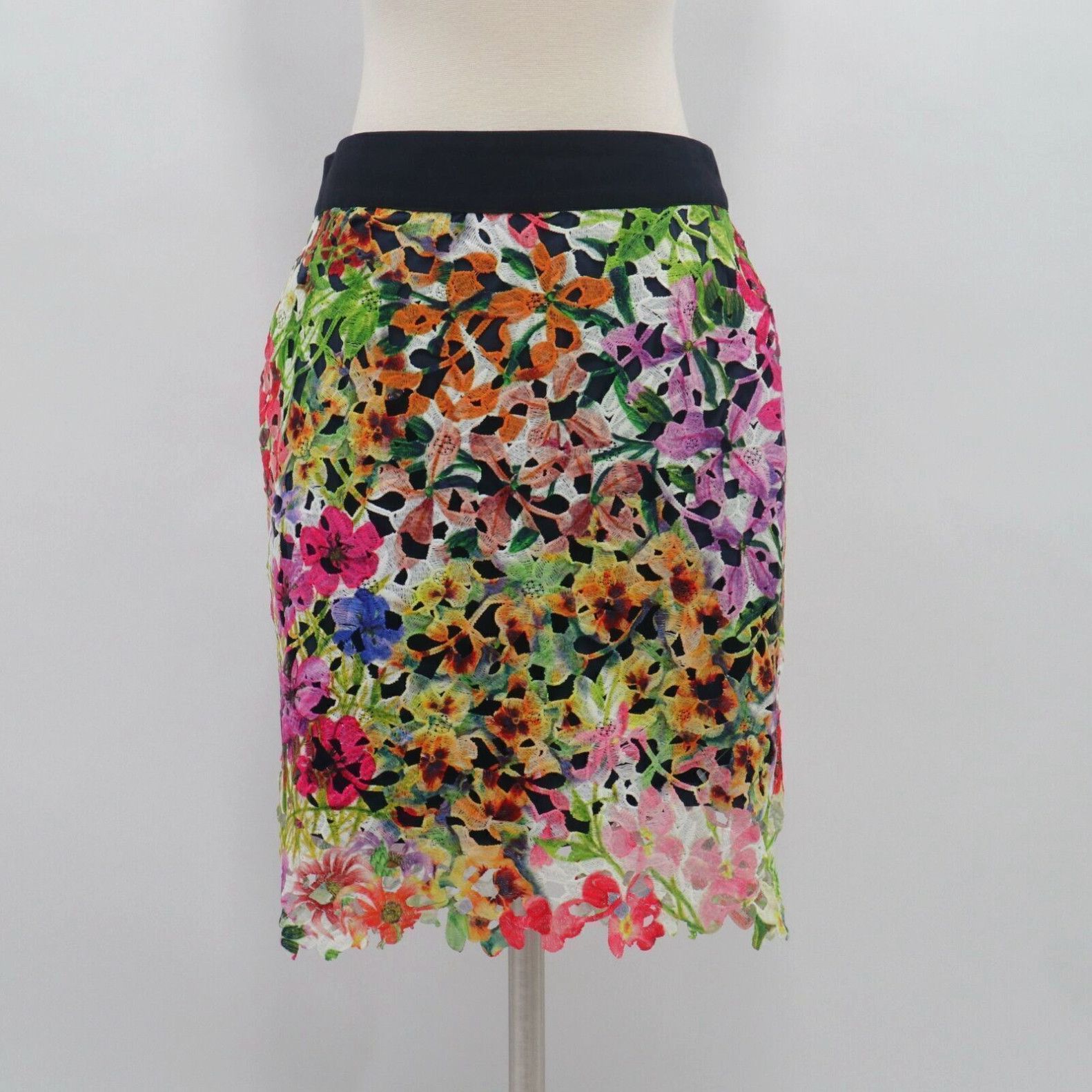 image of Vintage Roseanna Pencil Skirt Lace Us8 Fr40 Floral Berlin Green Pink Orange Yellow $495 in White, W