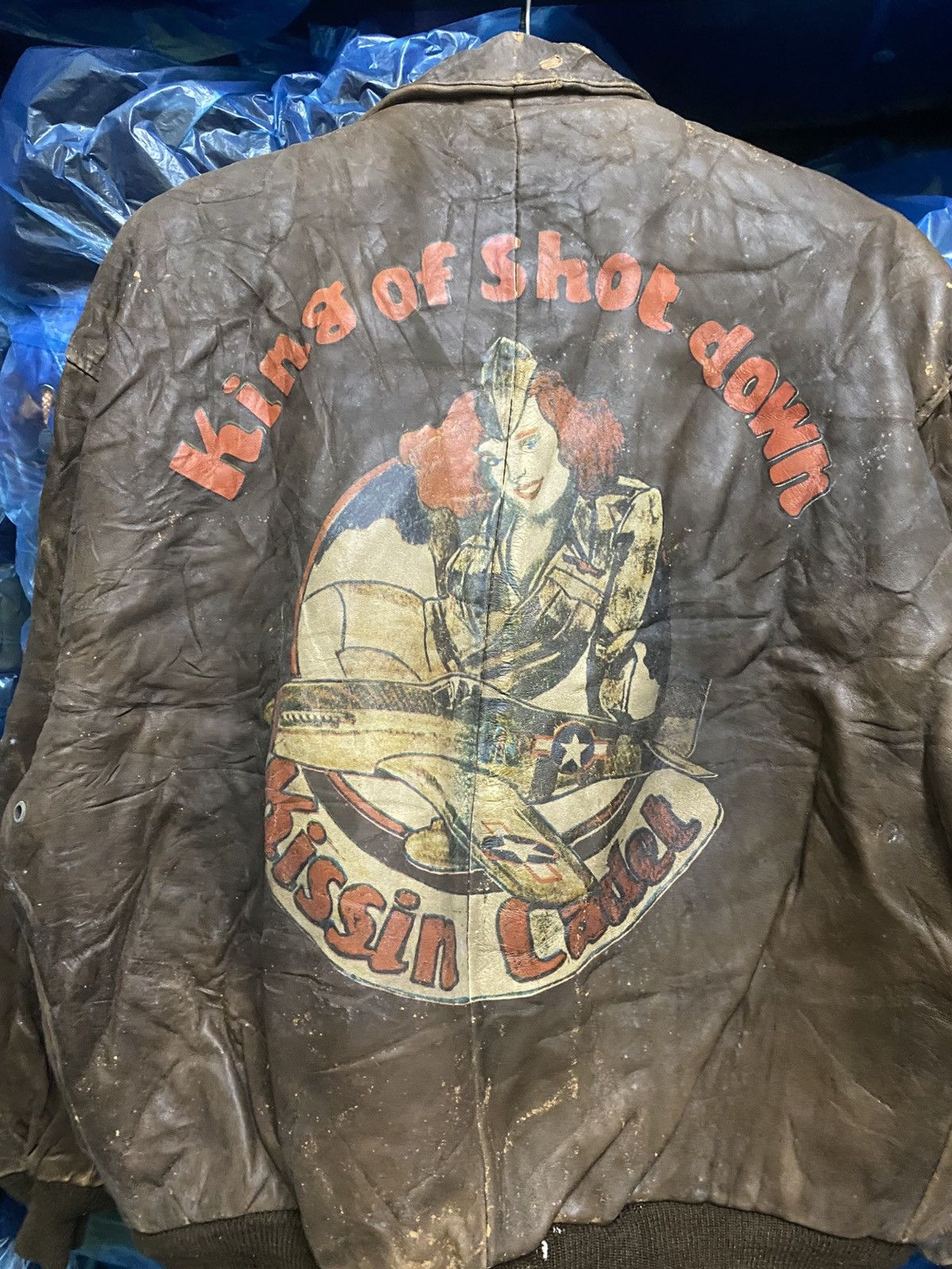 Other Vintage “King of Shot Down” Bomber Leather Jacket Aircraft Size US L / EU 52-54 / 3 - 13 Thumbnail