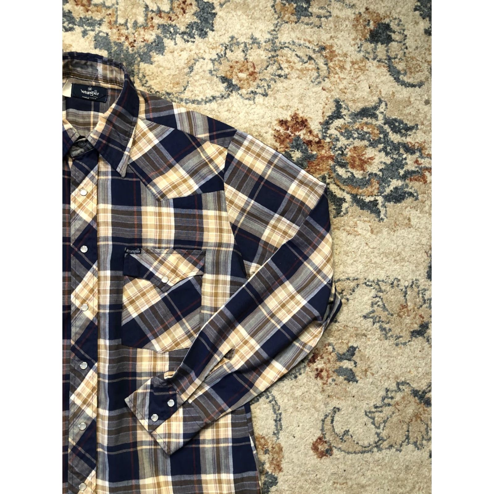 Wrangler VINTAGE Wrangler Shirt Mens Medium Blue Tan Plaid Pearl Snap Western Rodeo 90s Size US M / EU 48-50 / 2 - 4 Thumbnail