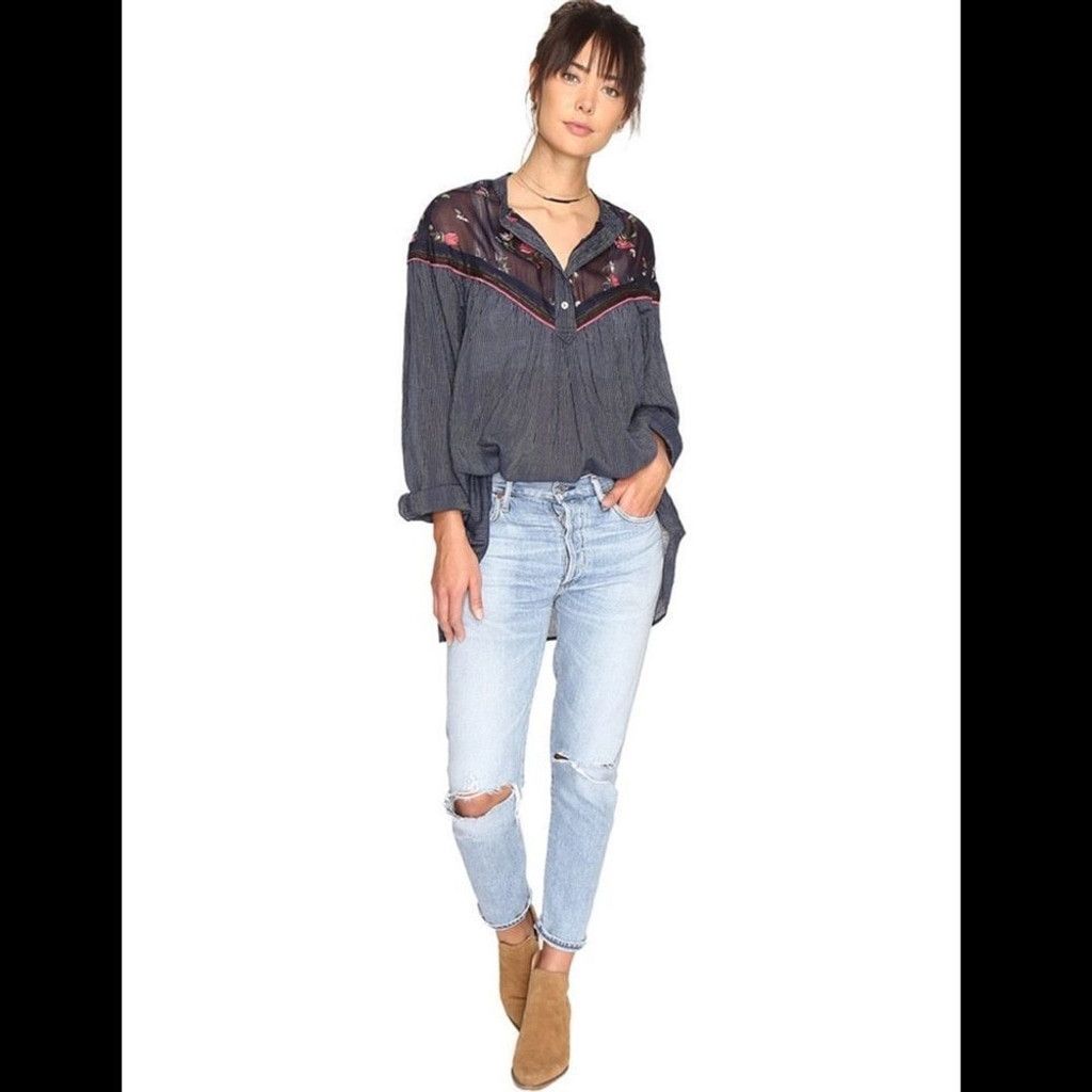 Free People FREE People Blue Hearts and Color Tunic Boho Blouse XS Size XS / US 0-2 / IT 36-38 - 6 Thumbnail