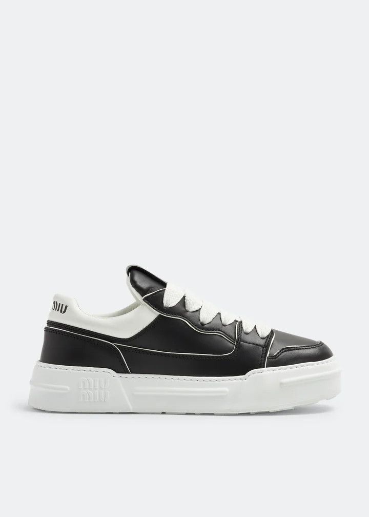 Miu Miu o1B3y1r0526 Leather Sneakers in Black/White Size US 11 / IT 41 - 1 Thumbnail
