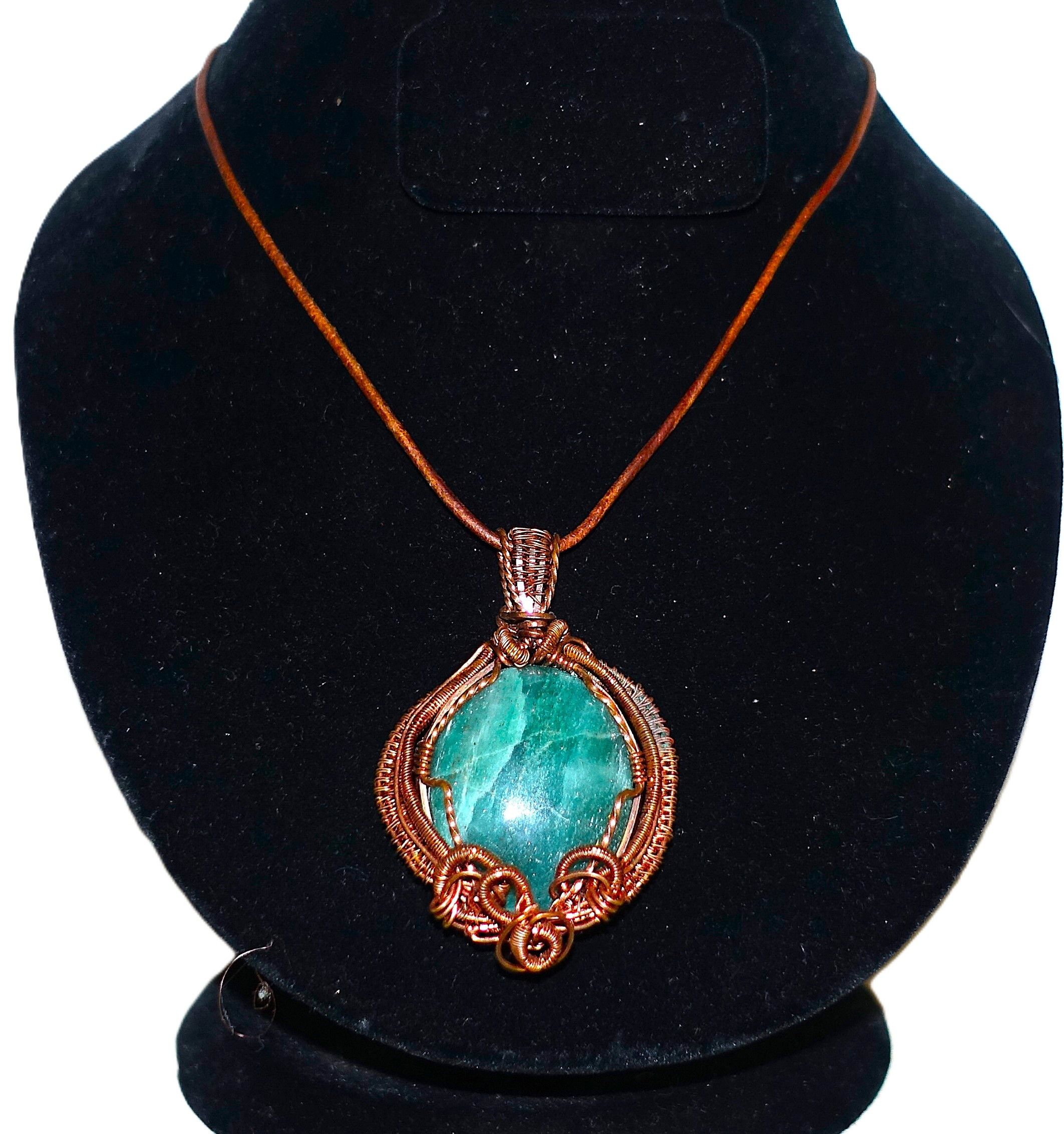 Other Copper Leather Green Stone Boho Unisex Necklace Size ONE SIZE - 1 Thumbnail