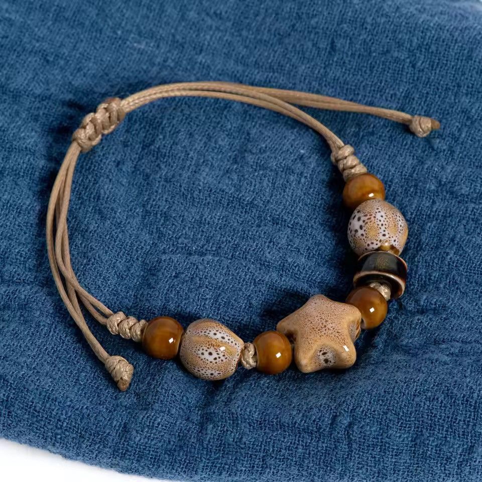 Jewelry Ceramic & Wax Cord Bracelet | Adjustable, Artistic Design Size ONE SIZE - 1 Thumbnail